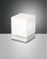 Preview: Brenta puristische LED Tischleuchte in Weiss mit homogen ausgeleuchtetem Glaskubus mit Touchdimmer von Fabas Luce