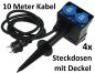 Preview: ChiliTec Gartensteckdose mit Erdspieß, 4-fach IP44, 10m Kabel