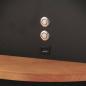 Preview: Dual LED Wand-Nachttischleuchte mit Holzablage, schwenkbarem Lichtarm, Backlight & USB von Fabas Luce