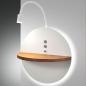 Preview: Dual LED Wand-Nachttischleuchte Weiß mit Holzablage, schwenkbarem Lichtarm, Backlight & USB von Fabas Luce