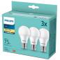 Preview: 3er-Sparpack PHILIPS E27 LED Glühbirnenform opalweiss gefrostet 10W wie 75W warmweisses Licht 2700K