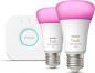 Preview: Starter Set Philips Hue E27 Lampe A60 Doppelpack + Hue Bridge RBGW