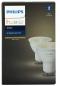 Preview: 2er Pack Philips Hue Warm White GU10 LED Leuchtmittel 5,2W wie 55W dimmbar 2700K warmweiß Bluetooth- und ZigBee-Steuerung