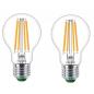 Preview: 2er Pack PHILIPS Classic E27 Ultra Efficientes LED Leuchtmittel 4W wie 60W warmweißes Licht in trendiger Filamentoptik 2700K