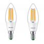 Preview: 2er Pack Besonders effiziente PHILIPS E14 LED Filament Kerzenlampe 2,3W = 40W 2700K warmweißes Licht