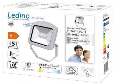 Ledino LED-Strahler Charlottenburg Flutlicht 20SW, 20W, 3000K, silber warmweiss