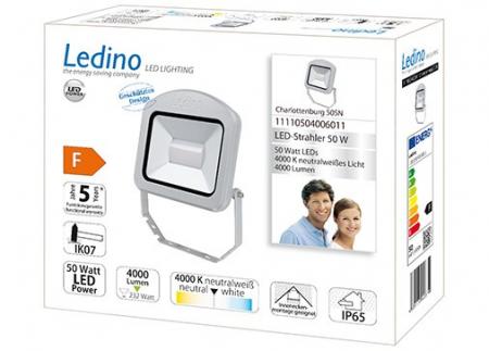 Ledino LED-Strahler Charlottenburg Spotlight, Fluter 50SN, 50W, 4000K, silber neutralweiss