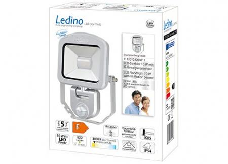 Ledino LED-Strahler mit Sensor PIR Fluter Charlottenburg 10SWI,10W, 3000K, silber warmweiss