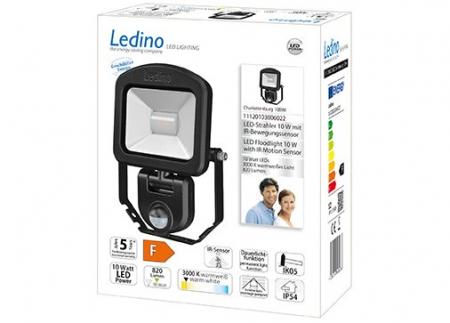 Ledino LED-Strahler mit Sensor PIR Fluter Charlottenburg 10BWI, 10W, 3000K, schwarz warmweisses Licht