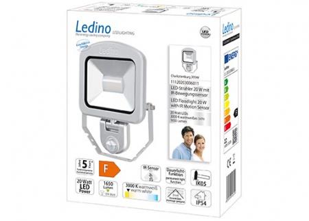 Ledino LED-Strahler mit Sensor PIR Fluter Charlottenburg 20SWI, 20W, 3000K, silber warmweiss