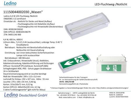 Ledino LED-Fluchtwegebeleuchtung Notlicht Wasen, Ein-/Aufbau, IP65