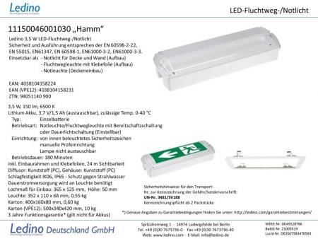 Ledino LED-Fluchtwegebeleuchtung Notlicht Hamm, Ein-/Aufbau, IP65