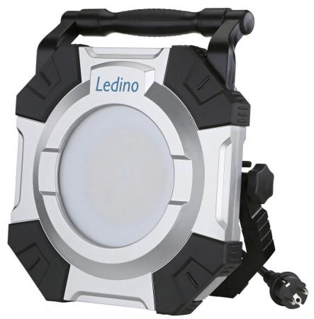 Ledino LED Arbeitsstrahler Allach IP54 mit 100 Watt Leistung in  silber / schwarz mit 2 Steckdosen & 2x USB-Steckdosen / 3 m Zuleitung