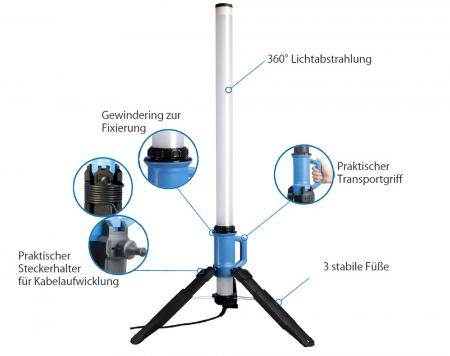 140cm Ledino LED-Strahlersäule / Baustrahler 360°-Rundumlicht für optimale Ausleuchtung, IP69K, besonders schlagfest 6500K