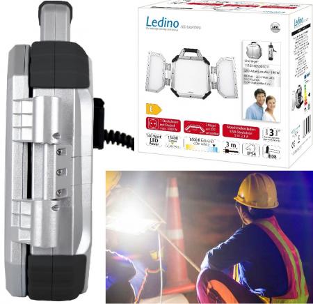 LEDINO Leistungsstarker LED Fluter Sindling 140W 6500K 11.000 Lumen IP54 Floodlight Scheinwerfer mit 3xLED-Flügel mit USD+Steckdose