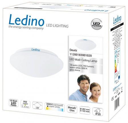 Ledino LED-Leuchte Deutz MW mit Opalglas Diffusor18W 3000K warmweißes Licht 28cm IP20 - Treppen- und Flurbeleuchtung