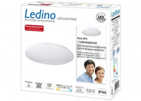 Ledino LED-Leuchte Porz HF3 mit HF-Bewegungssensor 18W 4000K neutralweißes Licht 34cm IP44
