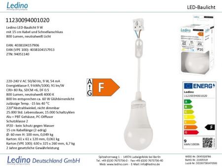 Ledino Baulicht 9 W 800lm, 4000K, Schnellklemme