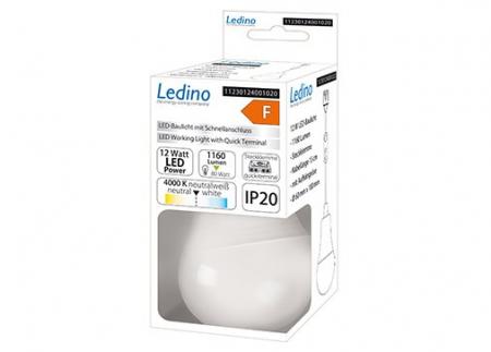 Ledino Baustellenlicht - LED Lampe für Schnellanschluß an der Decke 12W 1-flg. Pendel in weiß