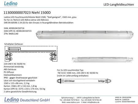 150cm Ledino LED-Feuchtraumwanne Niehl Stall geeignet für 2 x T8/G13 LED-Röhren (ohne LED-Röhre)