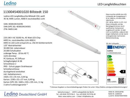 150cm Ledino Helle LED-Leiste Billstedt Unterbauleuchte 45W 4000K neutralweisses Licht IP65