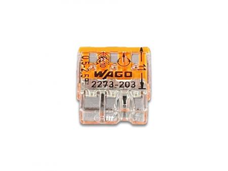 Wago 2273-203 Verbindungsklemme transparent orange für eindrähtige Leiterarten 3-Leiter bis 0,5-2,5qmm