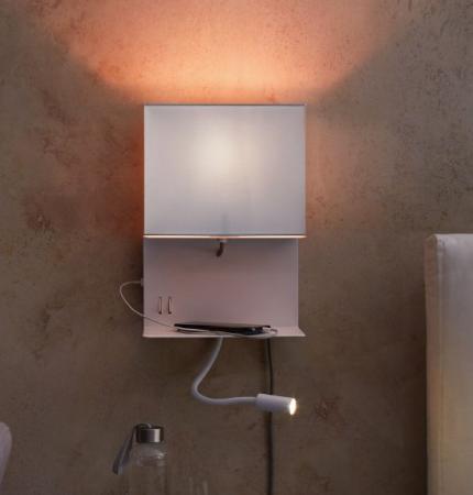 Nachttischlampe für die Wand Merani mit beweglicher Leseleuchte & Wandlicht, Ablage, Handyladestation Paulmann 78913