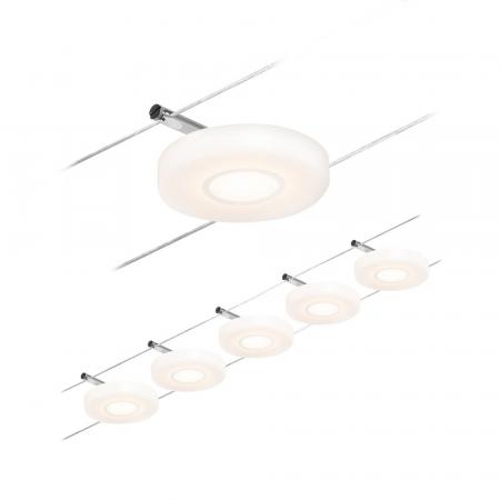 Paulmann Seilsystem Set mit 5 LED Strahlern 94426 DiscLED mattes Chrom 12V DC Akzentbeleuchtung