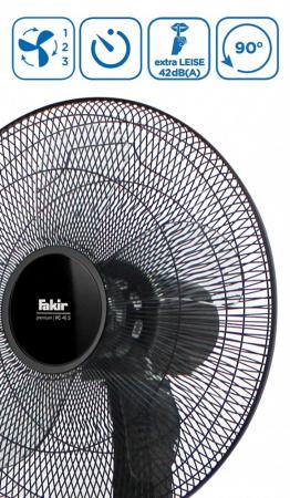 Fakir Premium Standventilator VC46 S in Schwarz mit Fernbedienung, 3 Stufen, Timer, sehr leise