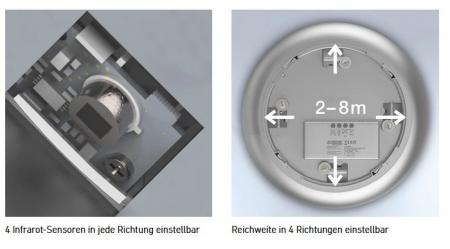 STEINEL Vario Quattro Pro S LED Outdoor Deckenleuchte 4.000K in Weiß mit Sensor