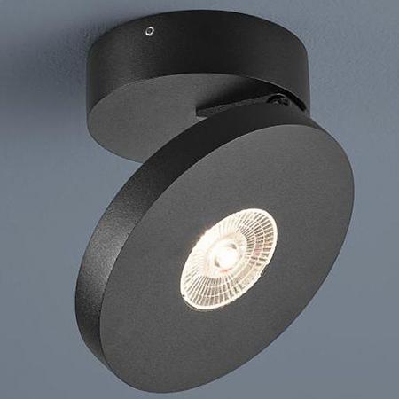 Dreh- und schwenkbarer 1-flammiger LED Deckenstrahler Helestra GOTO dimmbar Schwatz matt auch fürs Badezimmer geeignet