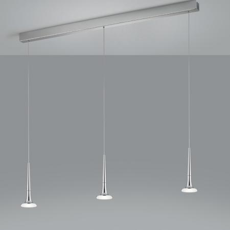 3-flammige Helestra FLUTE LED Pendelleuchte in Chrom mit blendfreier Satinierung aus Acrylglas