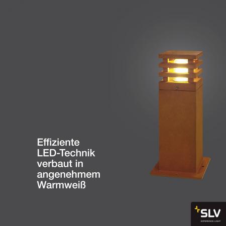 SLV 233427 RUSTY 40cm hohe massive eckige LED Wegheleuchte aus Stahl mit Rostpatina