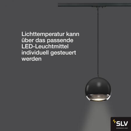 SLV 1000713 LIGHT EYE 150 QPAR111 Pendelleuchte für 1Phasen Hochvolt-Stromschiene, schwarz/chrom, max. 75W, inkl. 1 Phasen-Adapter