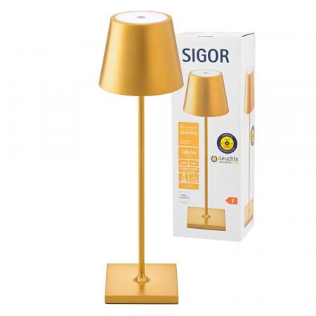 Sigor Akku-Tischleuchte NUINDIE rund royal gold dimmbar 38cm IP54 In- & Outdoor