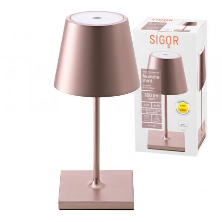 Sigor Mini Akku-Tischleuchte NUINDIE rund rosegold dimmbar 25cm IP54 In- & Outdoor