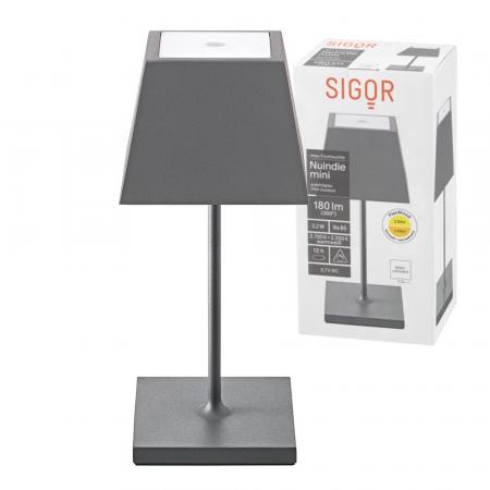 Sigor Mini Akku-Tischleuchte NUINDIE eckig graphitgrau dimmbar 25cm IP54 In- & Outdoor