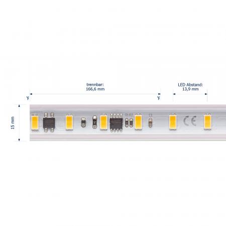 25 Meter Außen LED-Streifen IP65 14W 230V 1230lm Ra90 warmweiß 3000K