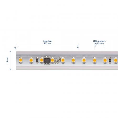 25 Meter Außen LED-Streifen IP65 8W 230V 580lm Ra90 warmweiß 3000K