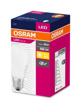 Osram E27 LED Lampe VALUE 8.5W wie 60W warmweißes Licht weiß mattierte Glühbirne