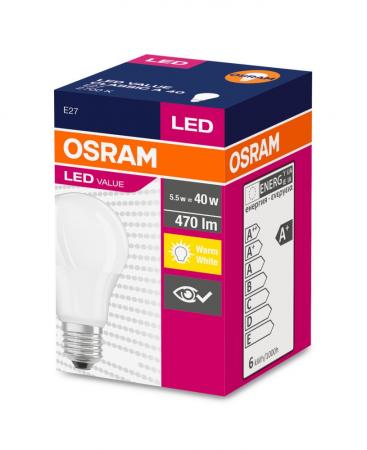 Osram E27 LED Lampe VALUE 4,9W wie 40W Warmweißes Licht blendfreie weiß mattierte Glühbirne