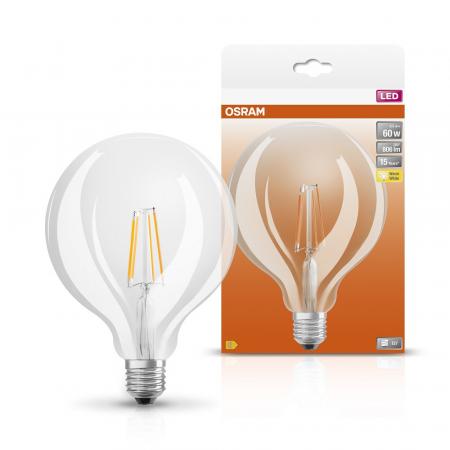 Nur noch angezeigter Bestand verfügbar: Osram LED Lampe Retrofit GLOBE 125 E27 Filament 2700K wie 60W