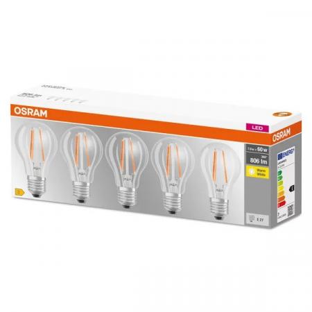 5er PACK Osram LED Leuchtmittel E27 Filament 6,5W warmweiss wie 60W 806 Lumen