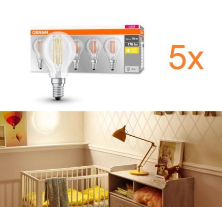 5er Pack Osram LED Leuchtmittel E14 klare Filamentoptik 4W wie 40W warmweißes Licht