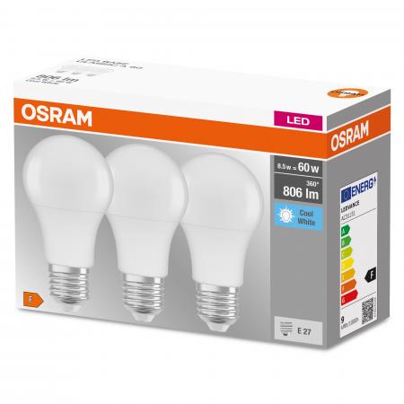 3er Pack OSRAM LED BASE E27 Glühlampe matt wie 60W neutralweiß HeatSink