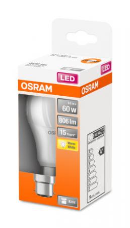 OSRAM B22d LED Lampe STAR weiß mattiert 8.5W wie 60W warmweißes Licht