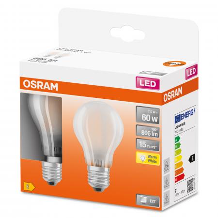 2er Pack OSRAM LED E27 Glühbirne matt 6,5W als 60W Ersatz warmweißes Licht