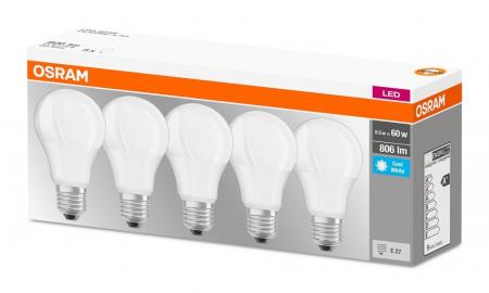 5er-Pack E27 Osram LED BASE Leuchtmittel mattiert 8.5W wie 60W 4000K Neutralweißes Licht