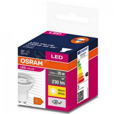 OSRAM GU10 Value PAR16 LED Reflektor 36° 2,8W wie 35W warmweiß 2700K - schmaler Lichtkegel