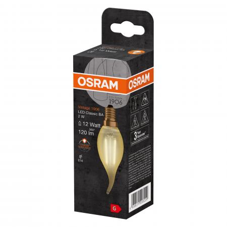 OSRAM LED E14 VINTAGE Windstoßlampe GOLD 1,5W wie 12W extra warmweiß Kronleuchterlicht